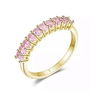 18kt Gold Plated 925 Sterling Silver Stackable Dazzling Pink Cubic Zirconia Ring